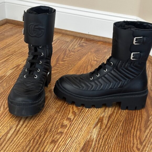 Gucci Running GG Logo Leather Combat Boots Size 39 - Picture 2 of 3